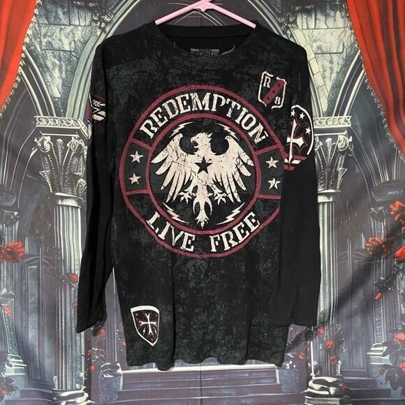 Raw State Redemption Shirt Men's M Black Eagle Affliction VTG Biker Grunge Goth - Picture 1 of 5